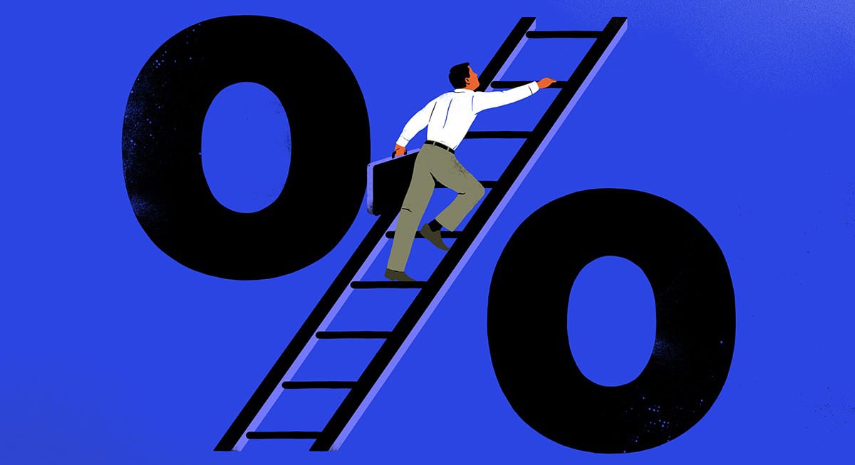 man climbing percent ladder