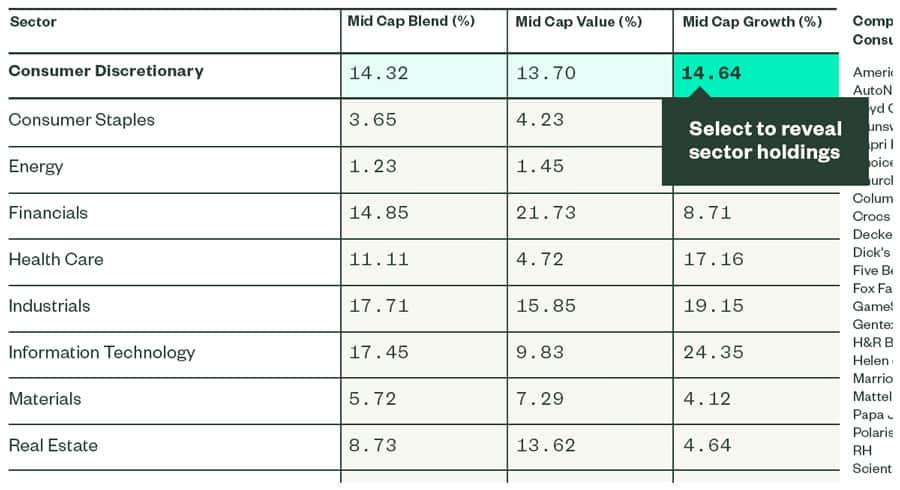 Adding mid caps to portfolios can boost returns. Explore the company compositions for mid-cap blend, value, and growth ETFs to implement a mid-cap allocation.